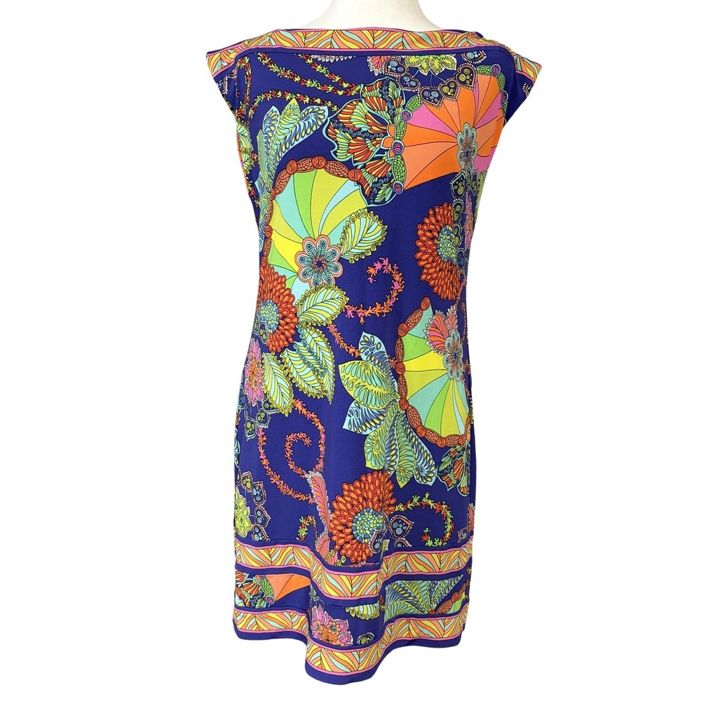 Trina Turk Womens Shift Dress S Multicolor Floral Boat Neck Jersey Stretch USA